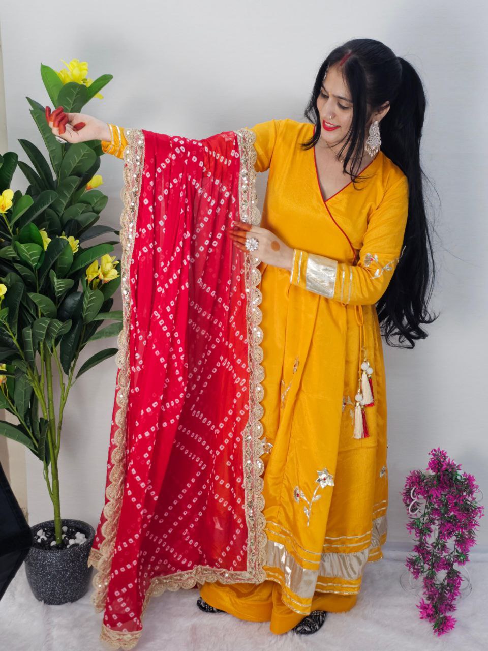 Purely Handmade Anarkali Plazzo Set with Bandhani Dupatta β A Royal Festive Look π